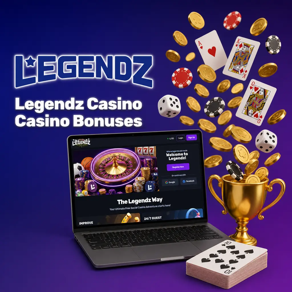 Legendz Casino bonuses: daily login rewards, purchase SC bonuses, referral incentives, and weekly leaderboard prizes for slots and table games.