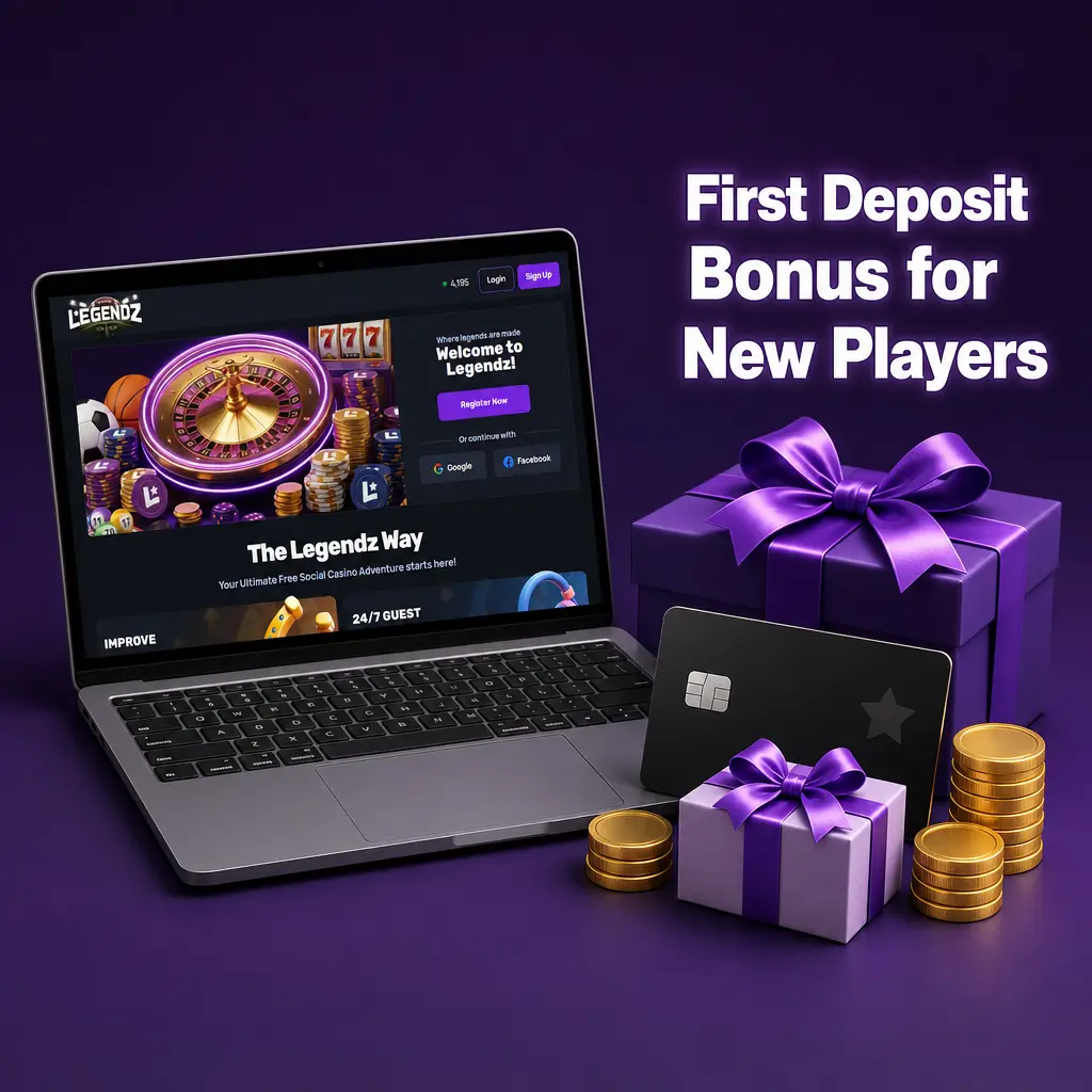 Legendz Casino first deposit bonus: 500 Gold Coins plus 3 Sweeps Coins on the 9.99 USD Starter Pack purchase.