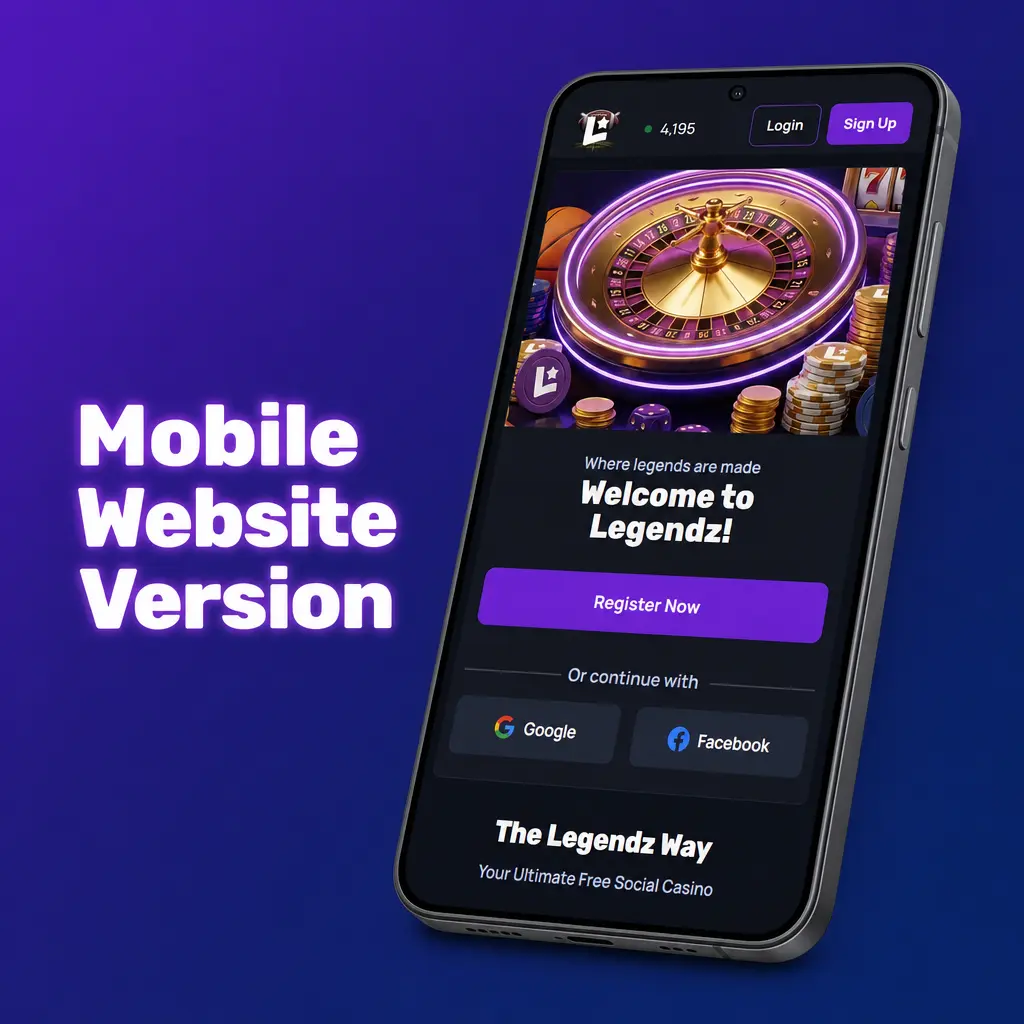 Legendz Casino mobile website version showing full sportsbook and casino catalog optimized for phone and tablet browsers