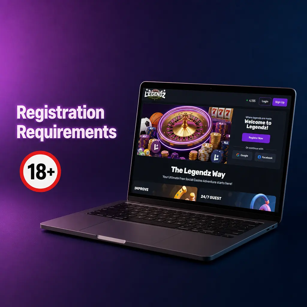 Legendz Casino registration requirements: age 18+, one account per person, ID verification, and state eligibility restrictions.