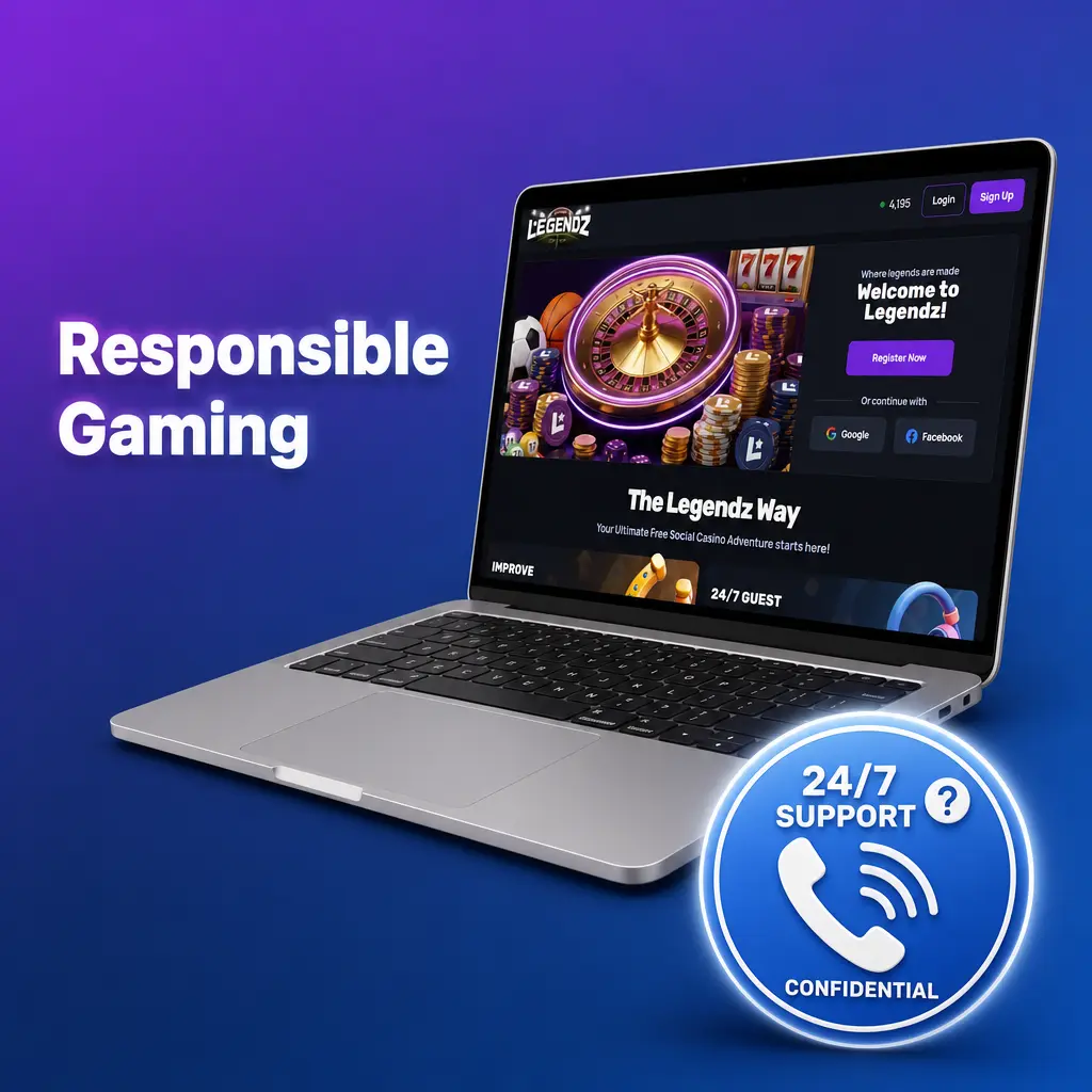 Legendz Casino responsible gaming dashboard with deposit limits, session timers, account exclusion, and activity tracking tools.