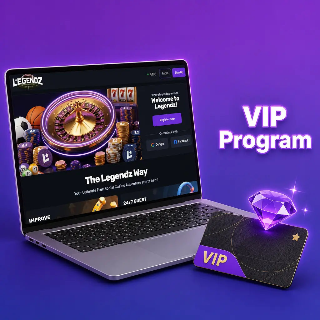 Legendz Rewards VIP program tiers: Bronze, Silver, Gold, Legendary with daily bonuses and perks