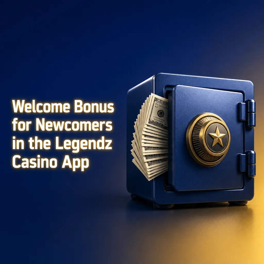 Legendz Casino app welcome bonus screen showing Sports and Casino offers with Gold Coins, free Sweeps Coins, and spins